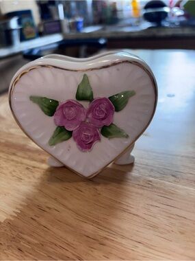 Porcelain Heart candle with Pink Rose Appliqué